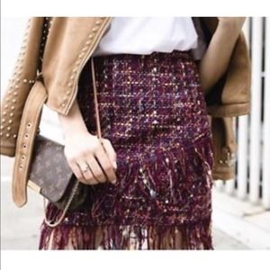 NWT Zara Purple Tweed Fringe Mini Skirt Small S